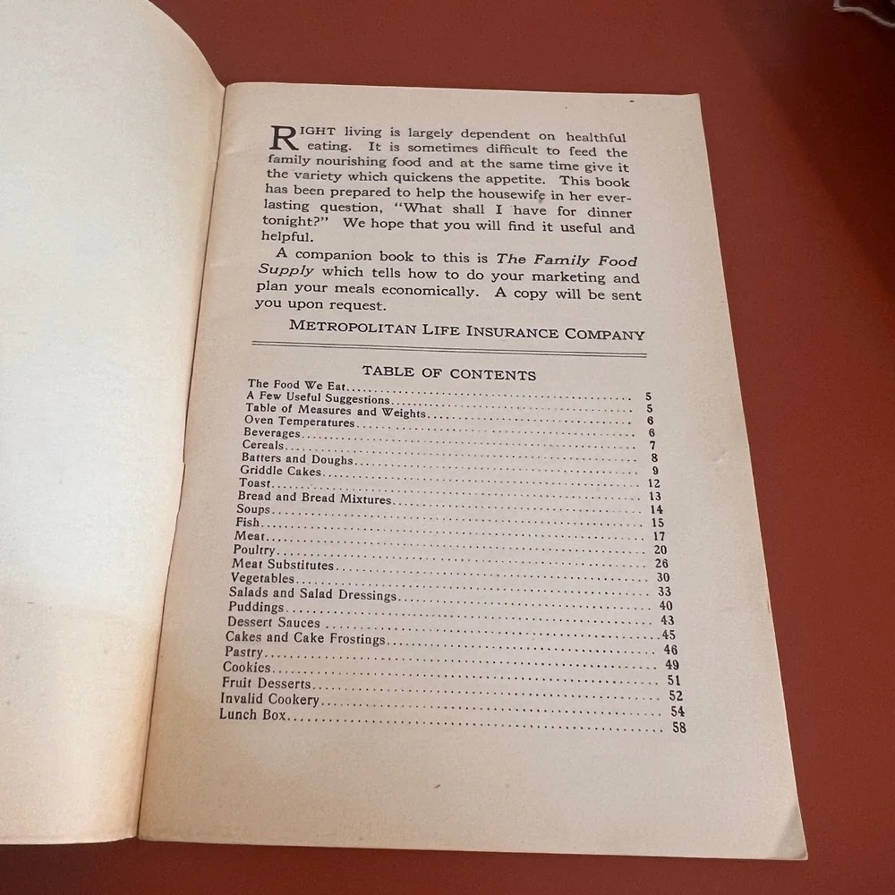 Vintage Metropolitan Cook Book Metropolitan Life Insurance Company Booklet 1920s